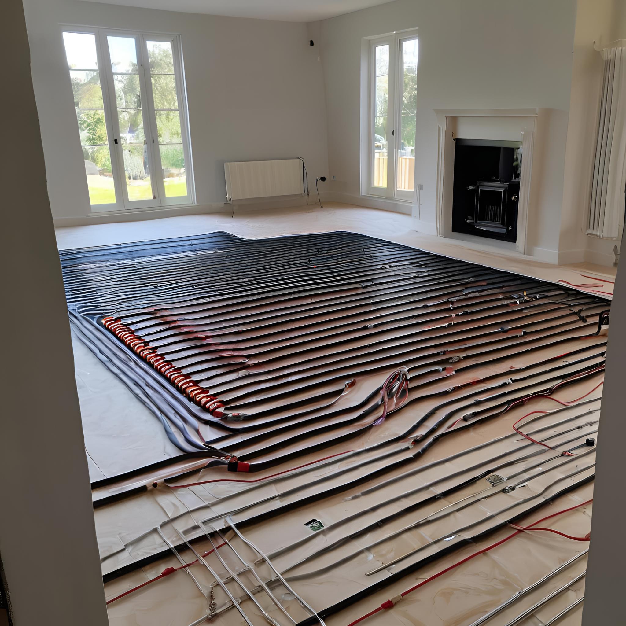 Underfloor heating system installation in progress