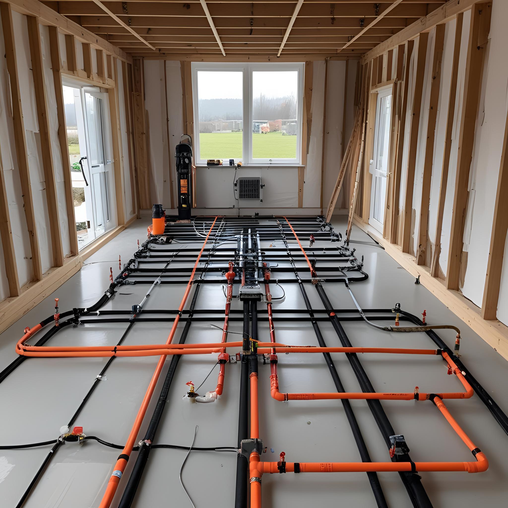 Underfloor heating system installation in progress